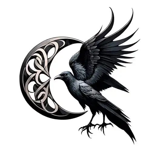 the Morrigan, triskele symbol, raven, triple moon symbol tattoo design idea