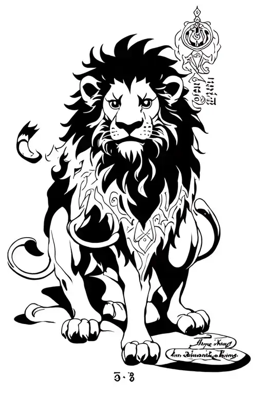  one piece anime and the lion is king by his own self in sanskrit tattoo design idea