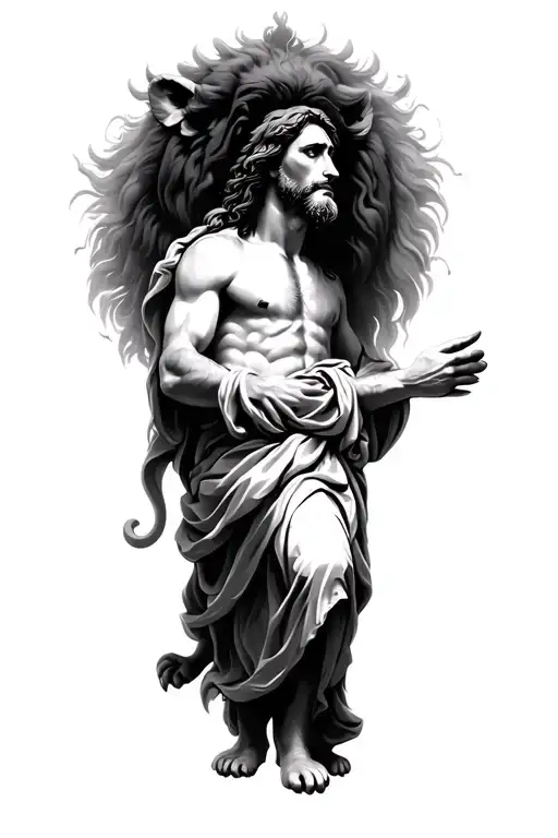 Jesus and lion surrounded tattoo design idea