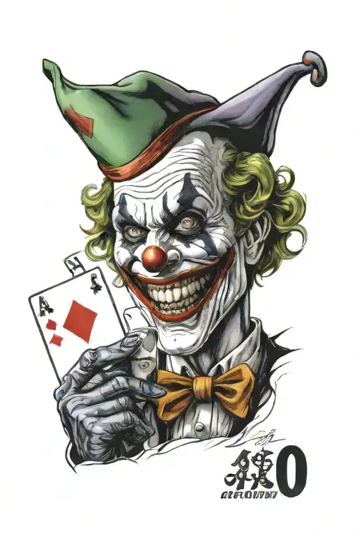 realistic joker holding ace card laughing tattoo design idea