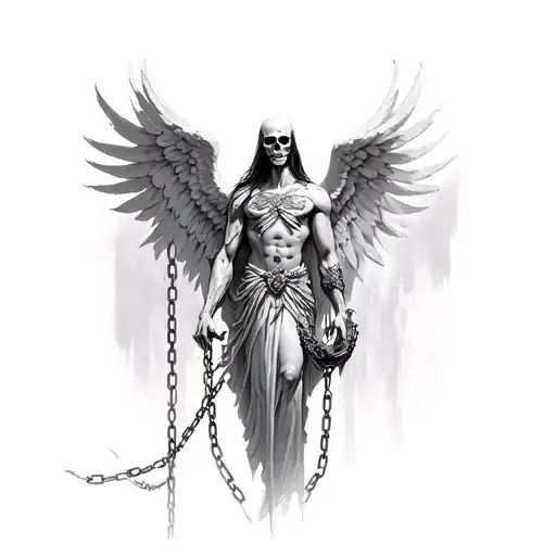 azrael, angel of death, chains tattoo design idea