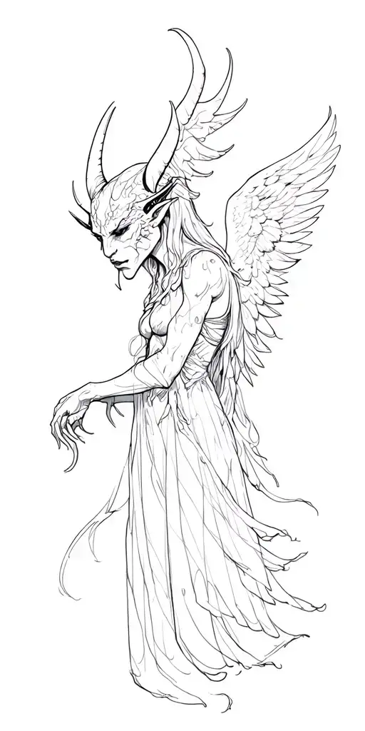 devil and angel half demon tattoo design idea