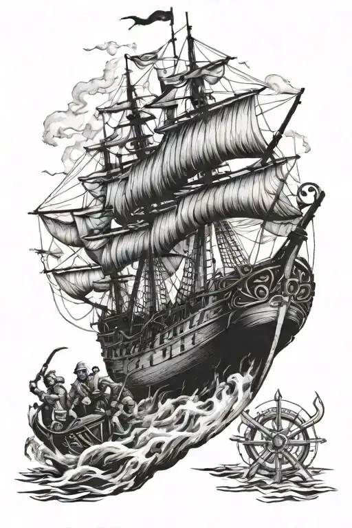 Slavs, Svarog, ship, war and guns crossed tattoo design idea