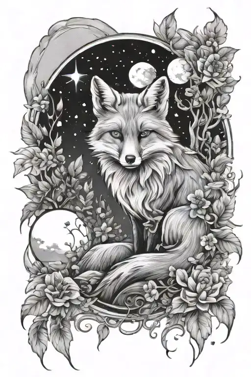 fox galaxy garden scene tattoo design idea