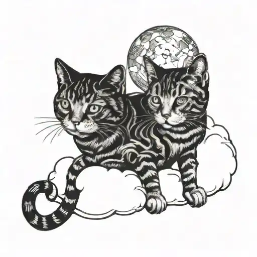 two cats sitting on a cloud like a Renaissance painting tattoo design idea