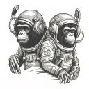 Two Apes wearing astronaut suit tattoo design idea