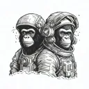 Two Apes wearing astronaut suit tattoo design idea
