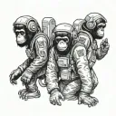 Two Apes wearing astronaut suit tattoo design idea