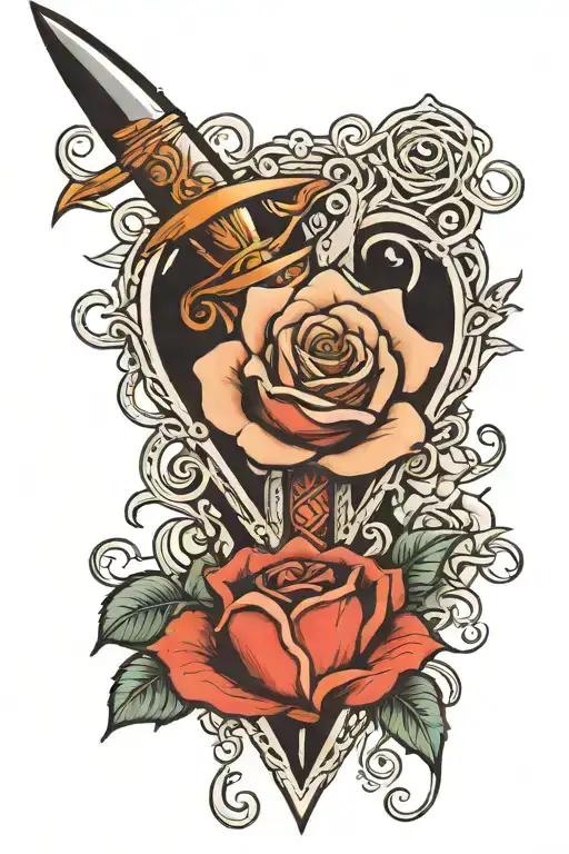 Dagger with a Heart and Rose Morph tattoo design idea