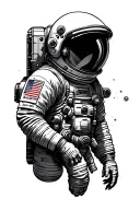 astronaut, rockets, space exploration, interstellar travels tattoo design idea