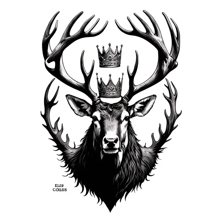 Munster rugby Stag head with no words and the 'three crowns' of between the antlers. Make the tone strong and aggressive tattoo design idea