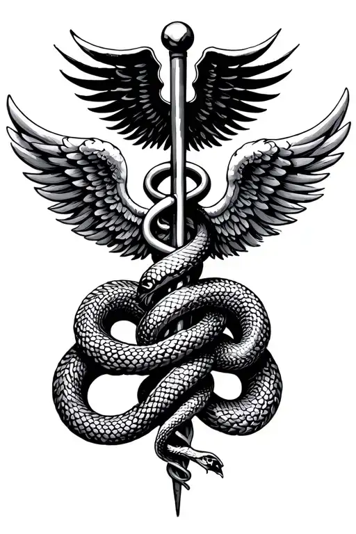 Caduceus made outta twin snakes with wings tattoo design idea