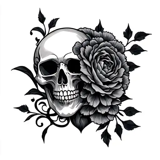 Gothic ornamental neo japanese with skulls tattoo design idea