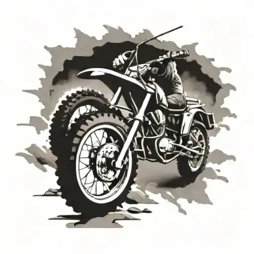 Incorporate a vintage dirt bike and a classic 1979 Ford F150 in a dynamic action scene tattoo design idea