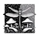 dragonfly sacred geometry tree and mushrooms growing tattoo design idea
