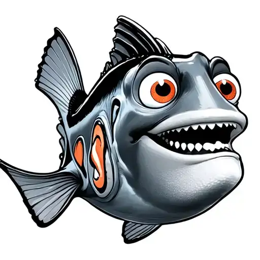 GREY SCALE IMAGE WITH SYMBOLS REPRESENTING MULTIPLE SCLEROSIS WITH A BRIGHTLY COLOURED DORY FROM THE MOVIE FINDING NEMO tattoo design idea