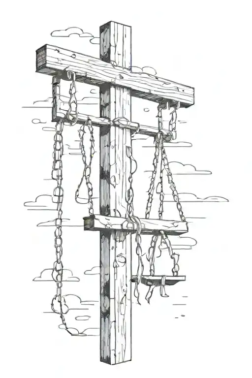 number 1 in the form of a gallows with a hanged man tattoo design idea