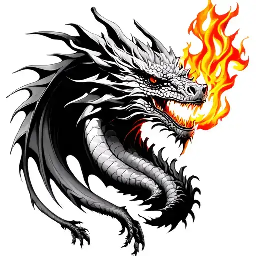 Alex Grey dragon breathing fire tattoo design idea