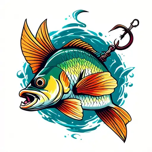 fish with fishing hook crossed tattoo design idea