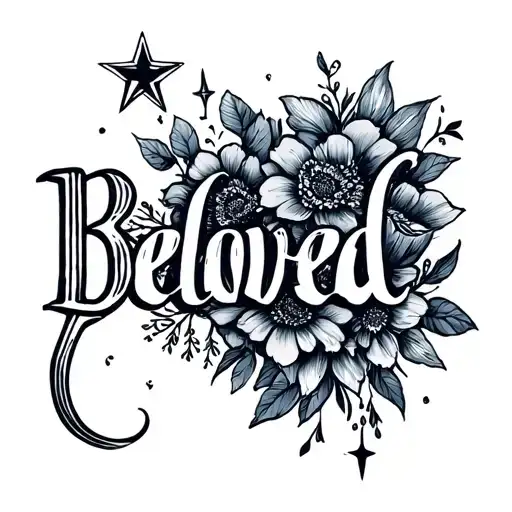 the word "Beloved," with stars and/or flowers tattoo design idea