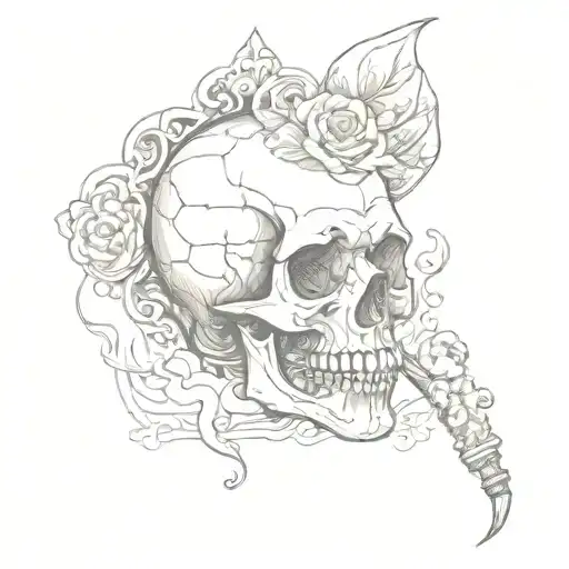 skull smoking from coffin adorned tattoo design idea