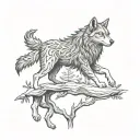loin wolf cross yew tree growing tattoo design idea