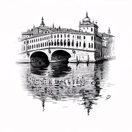 Rialto bridge Venice Italy canal scene reflected tattoo design idea