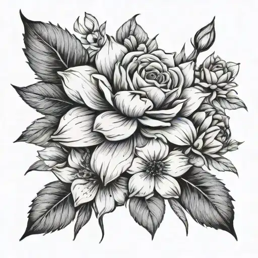 rose, narcissus, cosmos, aster tattoo design idea