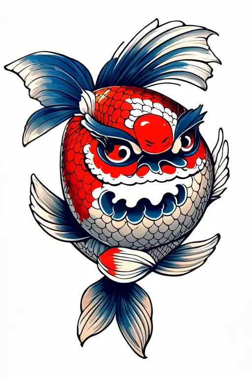 Japanese koi and daruma doll tattoo design idea