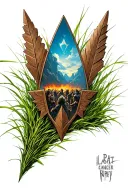 Arrowhead in grass, reflection of battle scene in arrowhead, symbolizing my fathers battle with cancer tattoo design idea