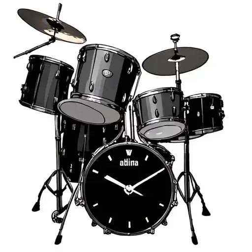 drum set clock tattoo design idea