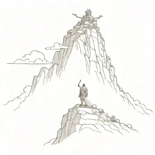 a king standing on top of a mountain tattoo design idea