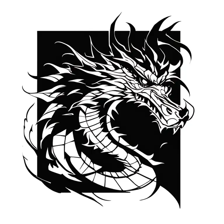 "dragon" bold fierce dragon head tattoo wrapped around arm sleeve surounded by black ink tattoo design idea