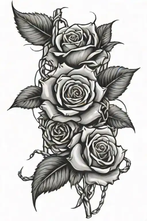 barbed wire with roses tattoo design idea