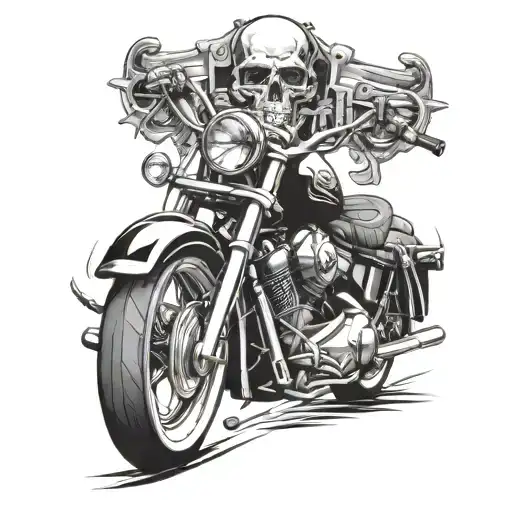 skull snd harley davidson motorcycle tattoo design idea