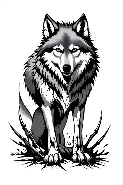 Wolf with scars and claws emerging tattoo design idea