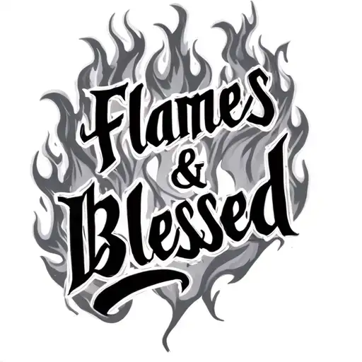 flames and blessed written tattoo design idea