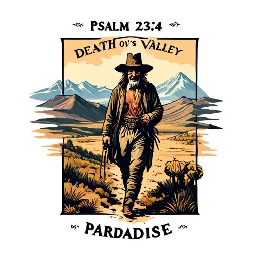 Psalm 23:4 person walking thru death's valley to paradise tattoo design idea