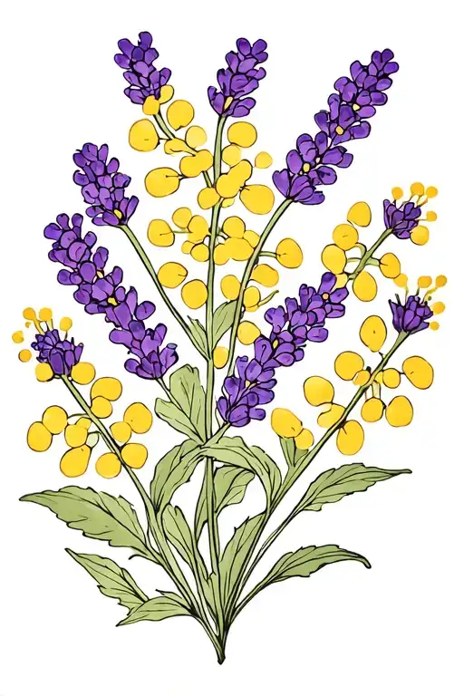 lavender and gold wattle flowers tattoo design idea
