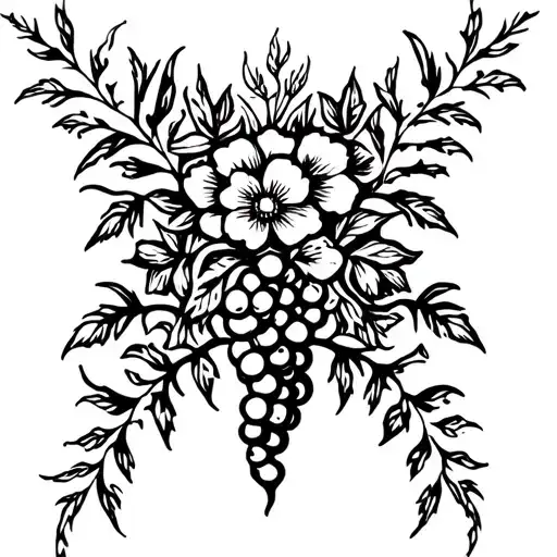 ivy vines, wild grass, grapewine and flowers tattoo design idea
