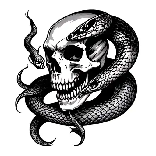 skull with evil snake tattoo tattoo design idea