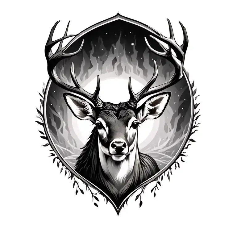deer head surrounded tattoo design idea