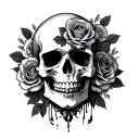 front facing skull with roses and flowers intertwined tattoo design idea
