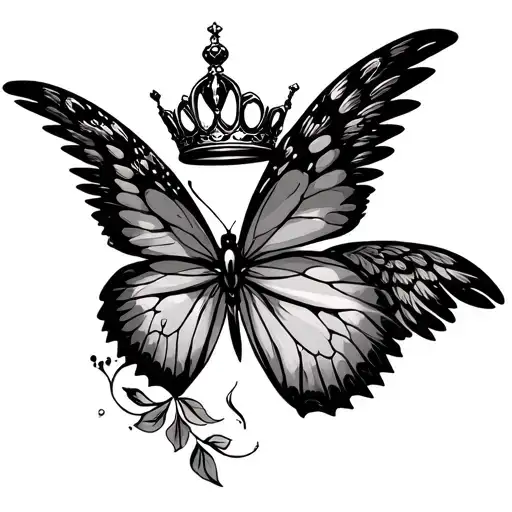 Butterfly, crown and angel wings tattoo design idea
