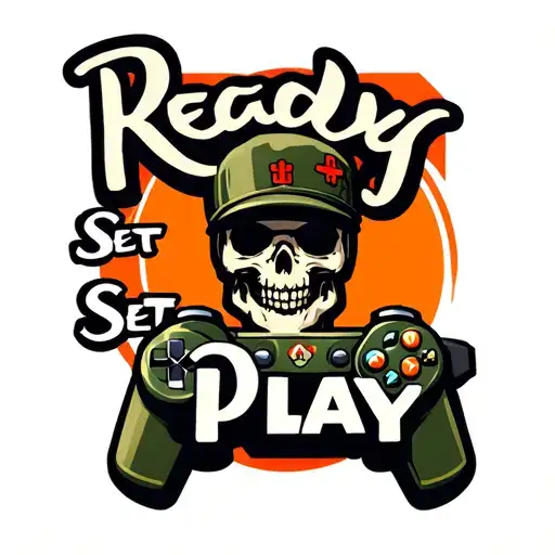 words "Ready Set Play" gamer and military themed design  tattoo design idea