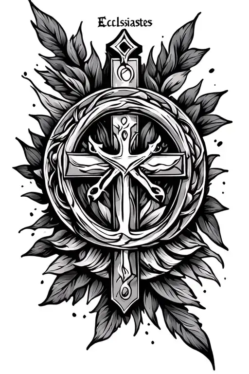 "Ecclesiastes" alpha and omega symbol and christian cross tattoo design idea