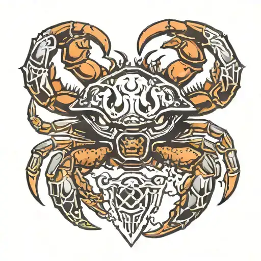 The crab holds a shield in its claw, and on the shield is depicted the symbol of anarchy tattoo design idea