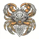 The crab holds a shield in its claw, and on the shield is depicted the symbol of anarchy tattoo design idea