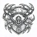 The crab holds a shield in its claw, and on the shield is depicted the symbol of anarchy tattoo design idea