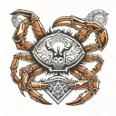 The crab holds a shield in its claw, and on the shield is depicted the symbol of anarchy tattoo design idea